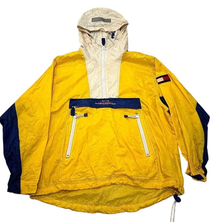 Vintage Tommy Hilfiger Jacket M Yellow Anorak Sailing Gear Pullover Windbreaker